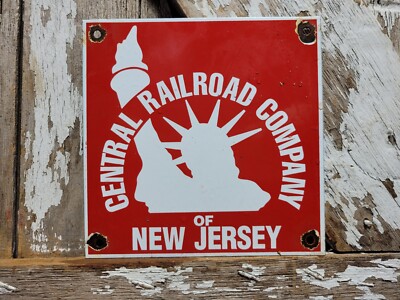 VINTAGE CENTRAL RAILROAD PORCELAIN SIGN OLD RAILWAY NJ JERSEY TRAIN ROUTE PLAQUE