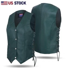 Hunter Green Women Soft Leather Biker Motorcycle Vest Concealed Carry  Lady Vest