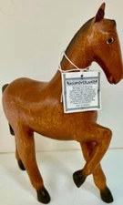 Vintage Art Figurine Thai Wooden Horse Sculpture. Made in Thailand