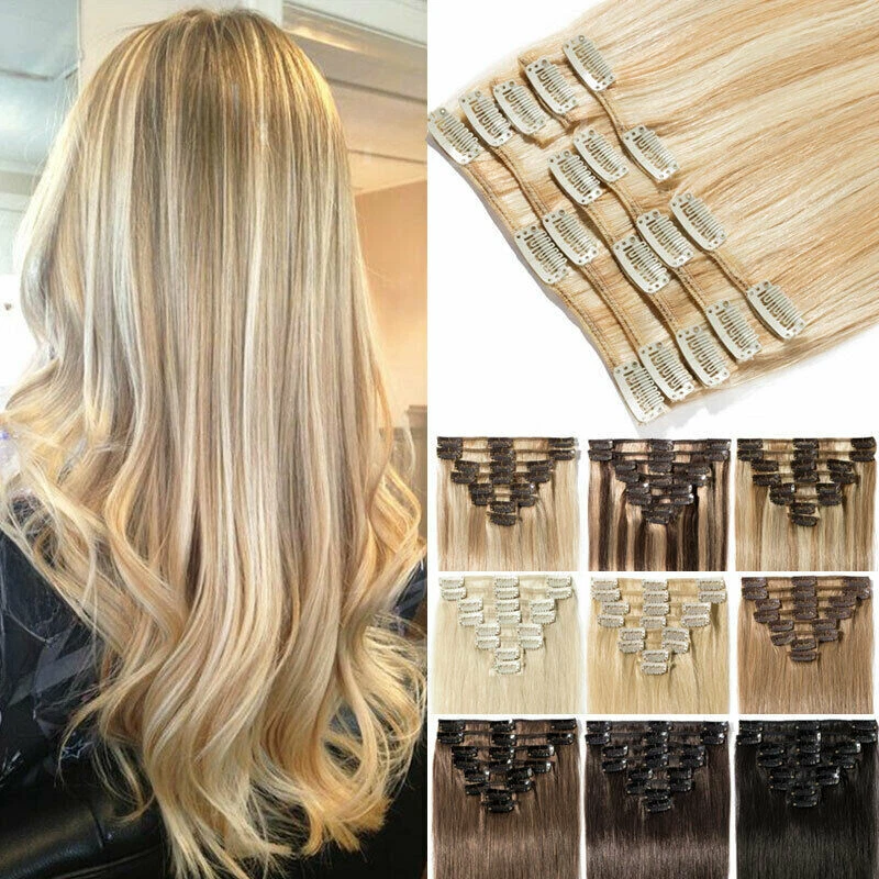 100% Echthaar Clip In Remy Haarverlangerung Extensions Glatt 8 Tressen Dick Lang - Bild 3 von 4