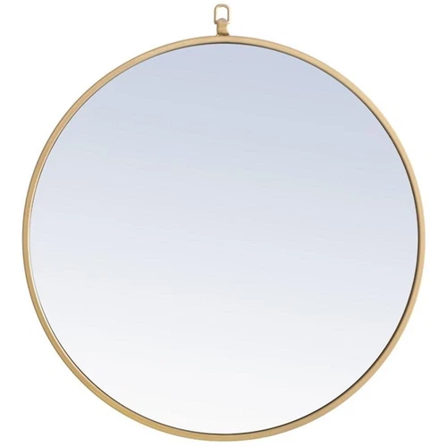 Elegant Decor Rowan 24" Round Metal Frame Hooked Mirror in Brass - Picture 1 of 9