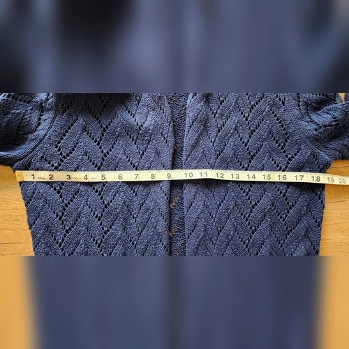 Leo & Nicole Women's Medium Navy Blue Open Style Knit Chevron Cardigan - Picture 5 of 6