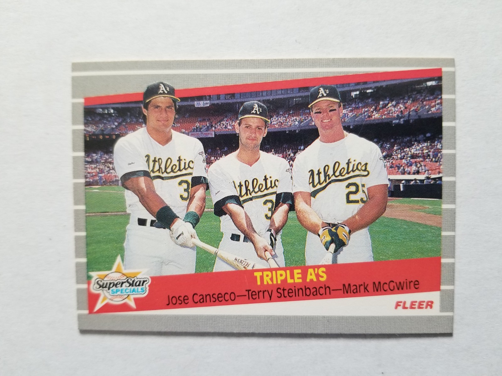 Triple A's: Jose Canseco / Terry Steinbach / Mark McGwire #634 Baseball Cards 1989 Fleer trading card — raw and PSA graded price guide