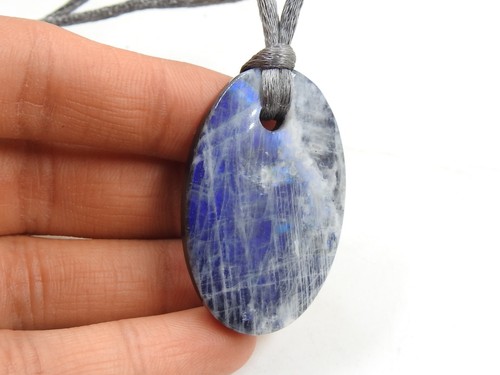 White Rainbow Moonstone Blue Flashy Fire Pendant Smooth Polished Cabochon - Picture 8 of 8