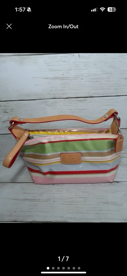 Mini baguette Hobo Coach Hampton acuarela a rayas charol