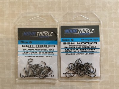 Salmon and SteelHead (Straight) Nova Tackle Fishing Hooks Size 6 - Two Packages