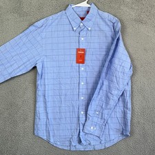 NEW IZOD Mens Medium Shirt Button Down Blue Check Long Sleeve Pocket Lightweight