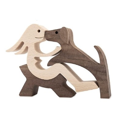 Fhtdw Hand Carved Wooden Woman Dog Statue - Home Office Decor Wood Human Dog