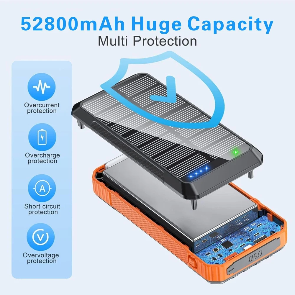 52800mAh Wireless Power Bank with 4 Built-in Cables 22.5W Fast Charging