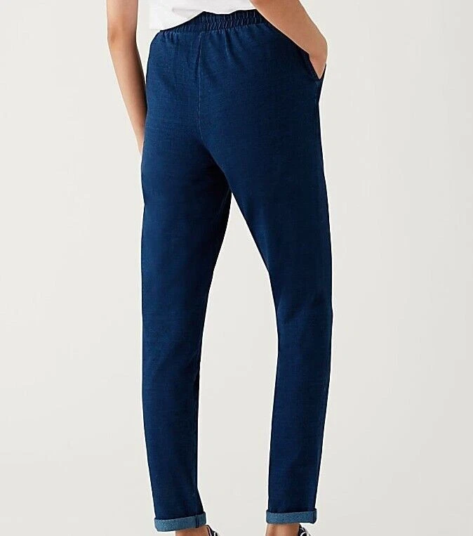M&S Tapered joggers Jersey Denim Ankle Grazer Ladies High Waist Stretch Pant - Image 3 of 4