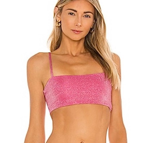 L SPACE Pink Glitter Metallic Adjustable Top Bottom Swimwear Bikini Set Size S - Picture 3 of 6