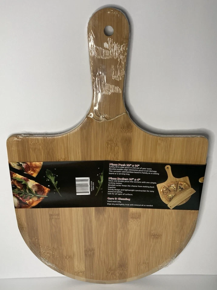 Juego balancín de bambú natural para pelar y rebanar pizza - tabla de remo de 22" y cortador de 14" Foto 3 de 4