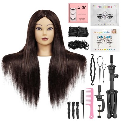 26''-30'' Mannequin Head Human Hair, 90% Human Hair with Tripod Stand, Face Ge...