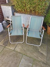 Pair Of Vintage Striped Retro Deck Chair Beach Vw Camper Garden Summer Style