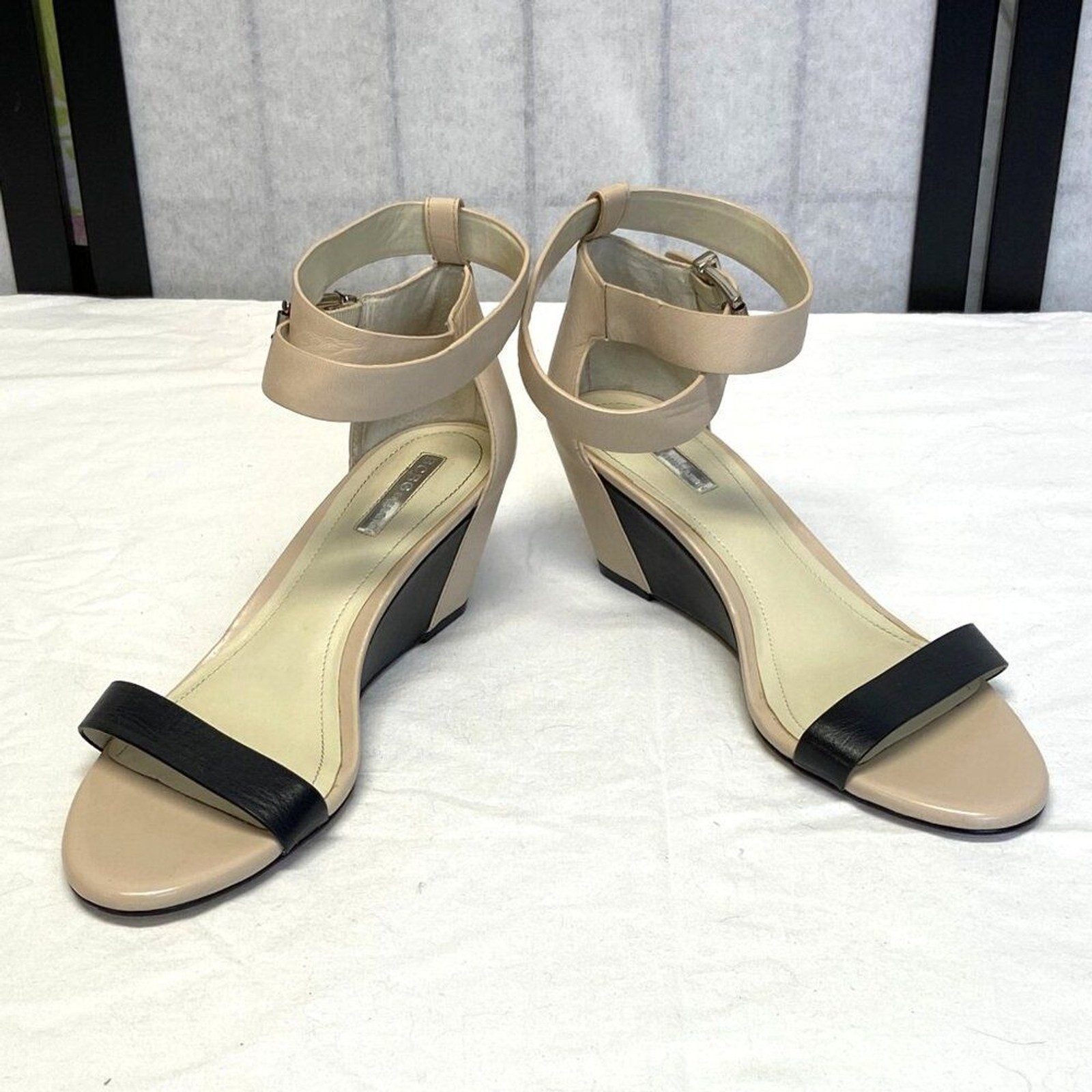 BCBGeneration Low Wedge Ankle Wrap Strap Leather … - image 1