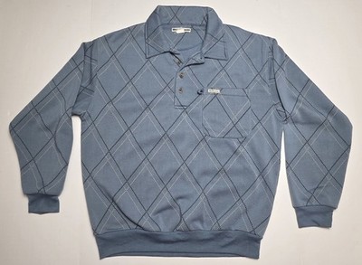 Vintage Style Men's Shirt Weatherman Fleece Long Sleeve Polo Sweatshirt, Size XL
