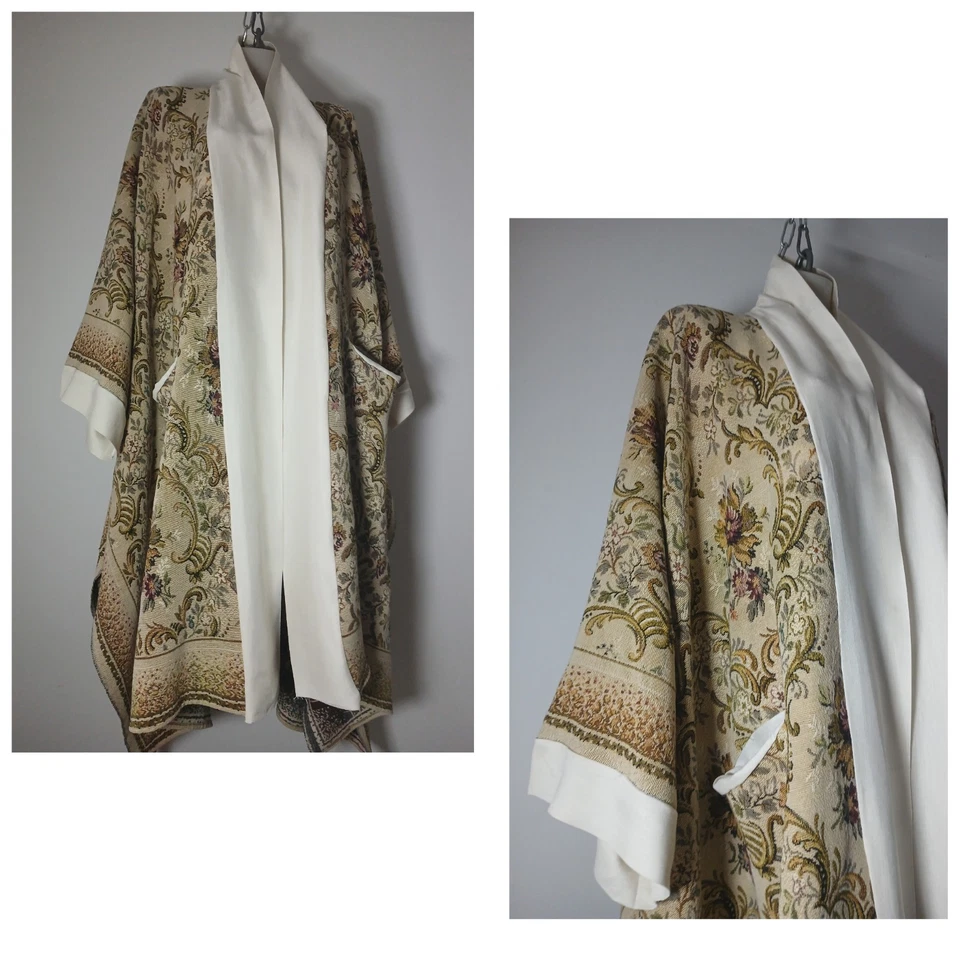  NEW RARE HANDMADE FRENCH WOOL JACQUARD KIMONO DUSTER COAT ONE SIZE LUXURY - Image 2 of 4