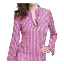 Tory Burch Wild Orchid Pink White Corossol Sequin Stephanie Tunic Top sz 4