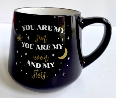 Celestial You are my SUN MOON STARS Ceramic Coffee/Tea Cup/Mug Black/Gold/White 