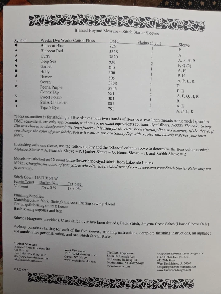 Blue Ribbon Designs "Blessed Beyond Measure" Cross Stitch Chart (Item 207) - Image 3 of 3