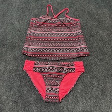 NEW Jutice Swimwear Youth Girls 16 Coral Striped Two-Piece Summer Swim