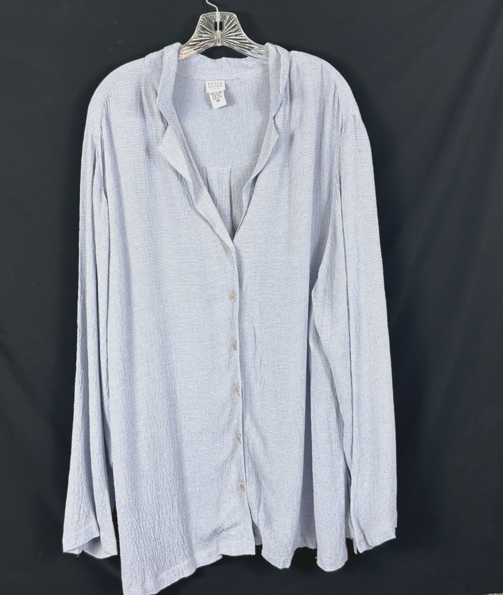 Eileen Fisher Woman 3X Button Front Shirt Tunic Long Sleeve Pale Purple Rayon