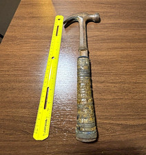 Vintage Claw Hammer, Made in USA 12 in Leather Handle, Steel Head, Brown/Silver