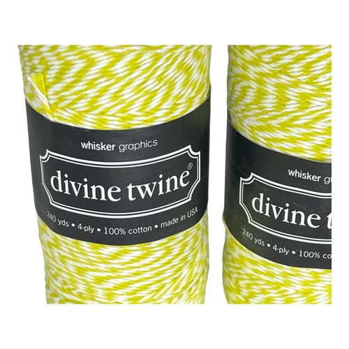 Pack (2) Bakers Devine Twine 100% Cotton 240 Yards, 4 PLY Yellow White Stripe - Picture 2 of 5