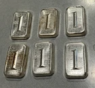 Lot of 6 Vintage 1981 USVI “Large 1” 1 Oz .999 Fine Silver  Bar Ingot - Rare