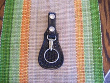 Black Basket Weave Leather Key Holder Carrier w/ Protective Leather Flap