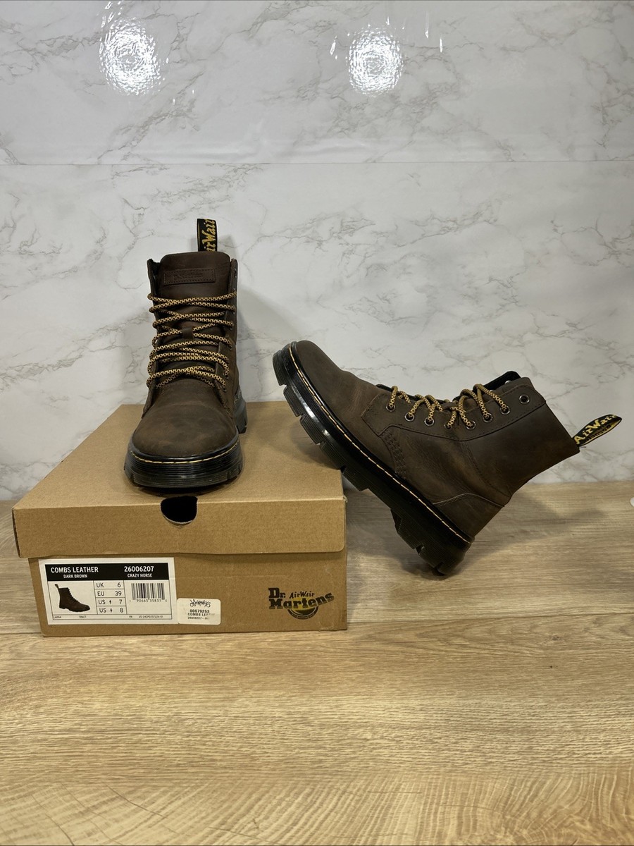 Dr. Martens Combs Leather Crazy Horse Men Dark Brown Leather Boots