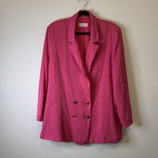 MNG Mango Satin 4 Button Polka Dot Blazer Jacket Fuchsia Pink Womens Size XL