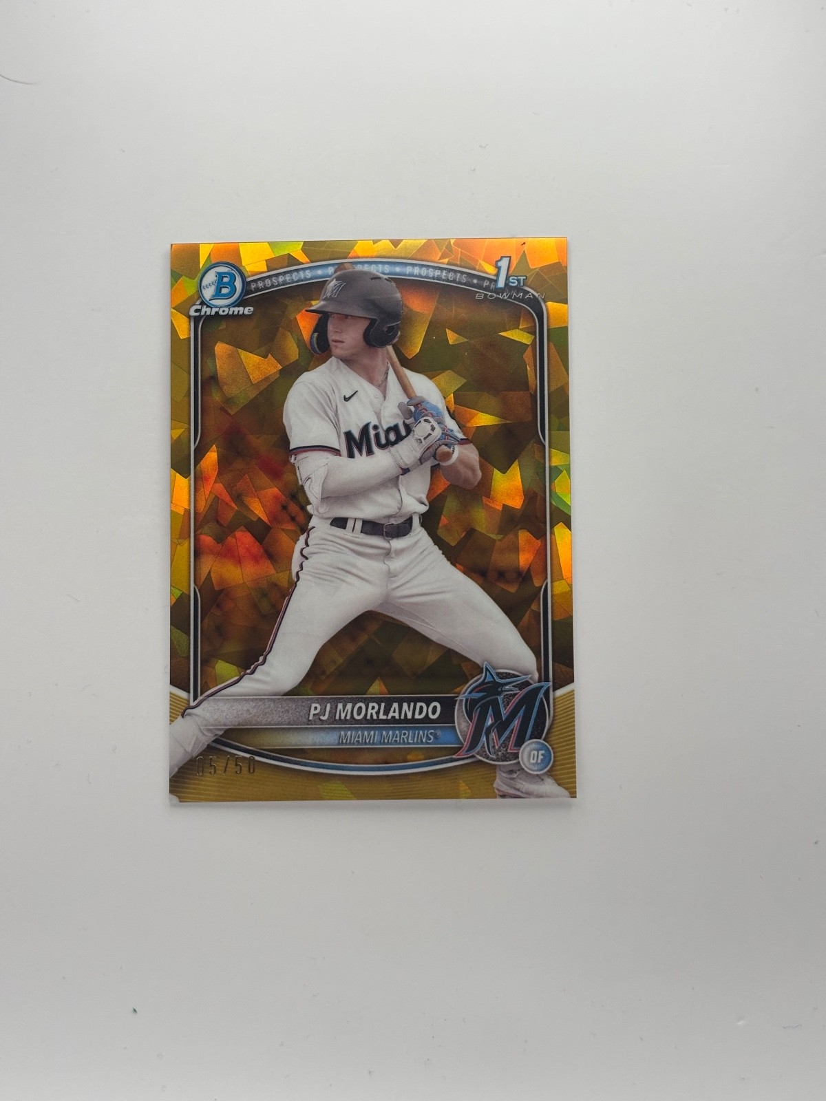 PJ Morlando - 2025 Bowman Chrome 1st Sapphire Gold Refractor /50 Marlins #BCP-91