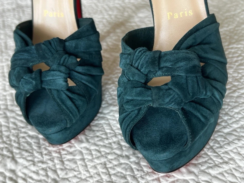 复古 Christian Louboutin 蓝绿色麂皮绒厚底高跟鞋 37 码 1/2 7.5 节 — 第 2/4 张图片