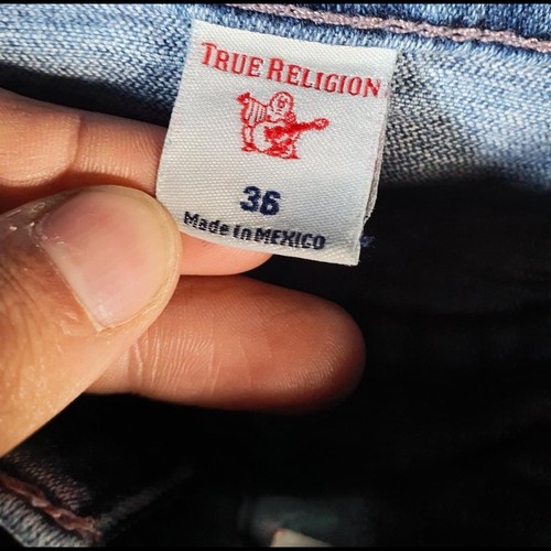 Vintage True Religion Geno Moto No Flap Denim Y2K Hip Hop Jeans Herren W36 L34 Blau - Bild 5 von 8
