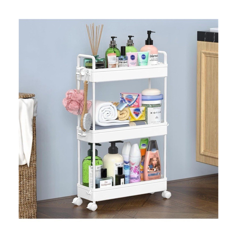 SOLEJAZZ Slim 3-Tier White Storage Cart Organizer Rolling Wheels Detachable x2