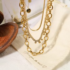 Gold Plated Stainless Steel Punk Necklaces for Women Waterproof Jewelry