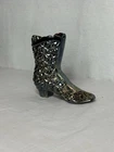 VTG Fenton Art Glass  Amethyst Carnival Glass Iridescent Daisy & Button Boot