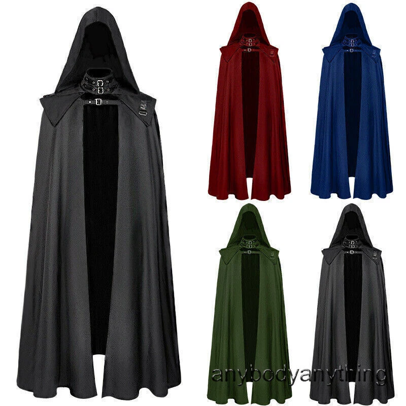 Mens Wizard Halloween Robe Cosplay Costume Medieval Gothic Hooded - Image 4 of 4
