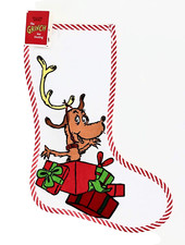 Williams Sonoma Christmas Stocking The Grinch's Dog Max Appliqu  on White 17x12
