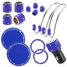 15 Pack Blue Bling Car Accessories Set For Women Girlrhinestone Diamond Headrest