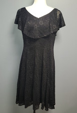 Nine West Womens Size 14 Flouncy Popover Bodice Dress Peonies Black Lace