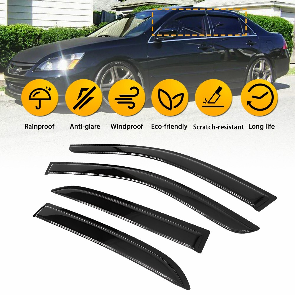 For 2003-07 Honda Accord Sedan Black Window Vent Visors Sun Rain Guard 4 pieces