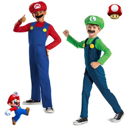 Classic Super Mario Luigi Brothers Kids Costume Halloween PlumberCosplayOutfithb