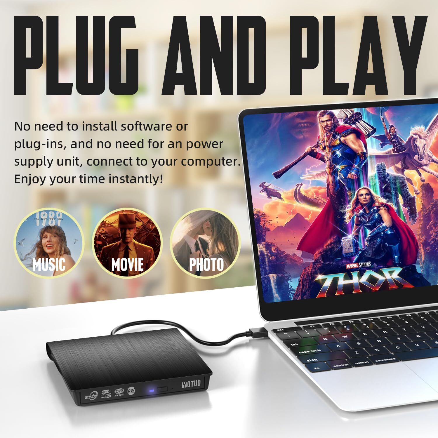 External DVD Drive with Carrying Case Portable USB 3.0 CD +/-RW Drive DVD Pla...