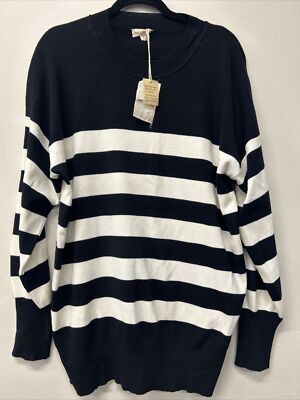 Hem & Thread Black and White Striped Sweater Women's Large NWT