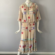 Vintage Diane Freis 1980's Georgette 2 Piece Top and Skirt Red Flower and Pastel