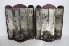 RARE 19th Century Primitive Wood & Paneled Mirror Glass Candle Sconce (10 1/4")