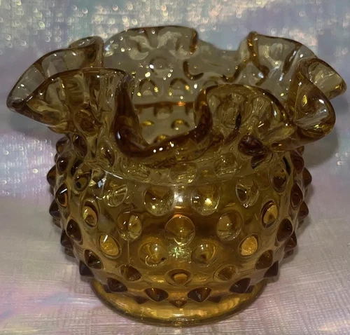 Amber Fenton Hobnail Glass Tea Light Candleholder