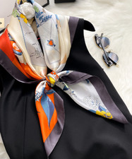 100 Mulberry Silk 35" Square Scarf Women Neckerchief Bandana flower and animail